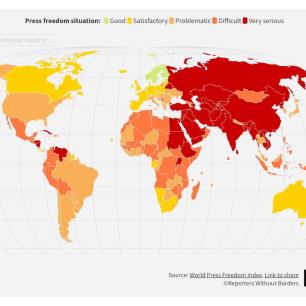 México cae 3 lugares en Índice Mundial de Libertad de Prensa 2025 de RSF; fragilidad económica pega a toda la industria