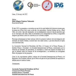 Asociaciones de prensa exigen a la fiscal de Perú avances en los asesinatos de dos periodistas en 2025