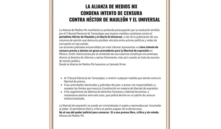 La Alianza de Medios Mx condena intento de censura contra Héctor de Mauleón y El Universal