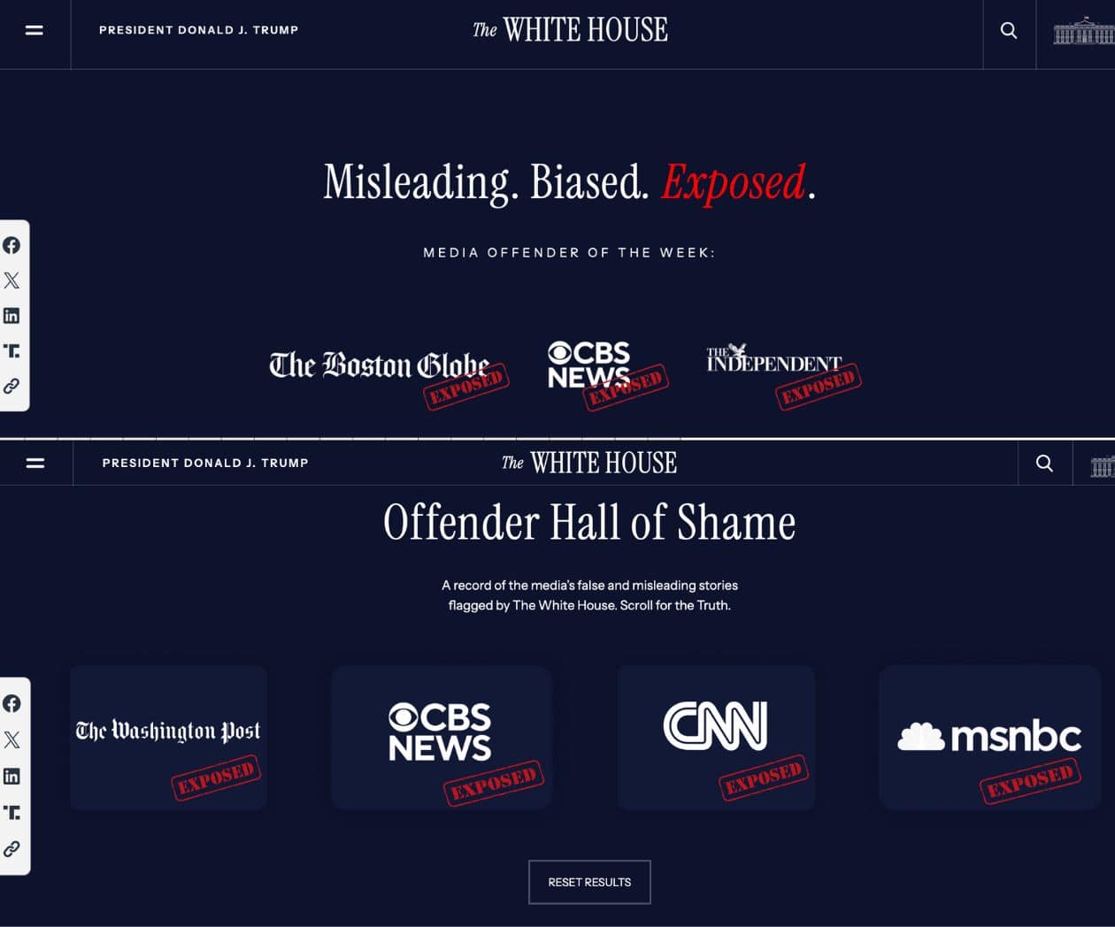 Lanza la Casa Blanca sección en su sitio web para señalar y avergonzar a medios