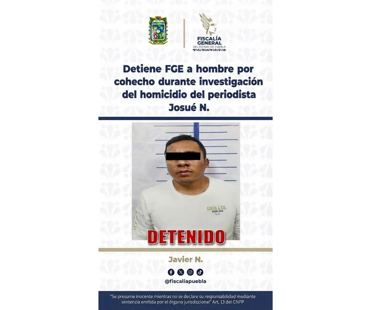 Detienen por cohecho a presidente municipal auxiliar durante investigación del asesinato del periodista Josué Martínez Detienen por cohecho a presidente municipal auxiliar durante investigación del asesinato del periodista Josué Martínez
