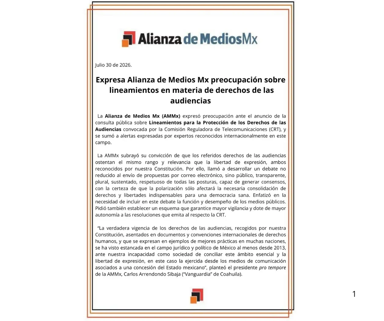 Expresa Alianza de Medios Mx preocupación sobre lineamientos en materia de derechos de las audiencias
