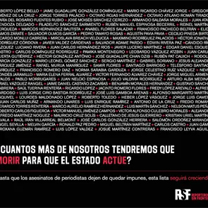 RSF y más de 40 medios exigen un plan nacional ante los asesinatos de periodistas en México y la impunidad existente